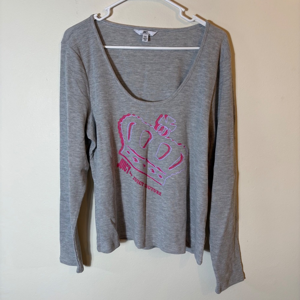 NWT Juicy Couture Size XXL‎ Top Long Sleeve Grey Powder Heather Crown